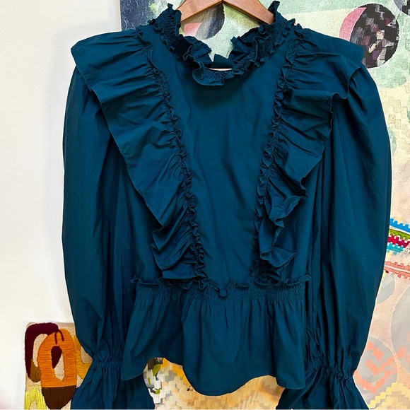 Sea NY Gaia Ruffled Tie Back Long Sleeve Backless Top Aegean Blue - Picture 4 of 15